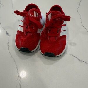 Toddler Kids Red Athletic Sneakers with White Stripes